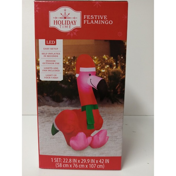 Holiday Time Festive Flamingo LED Inflatable  Airblown 3.5ft - Picture 3 of 4